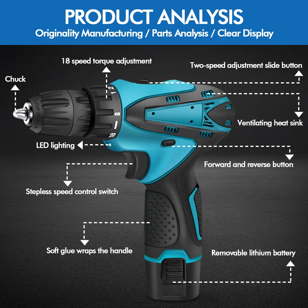 Rechargeable Lithium Battery Electric Hand Drill Electric Screwdriver Sets Cordless Power Drills Home DIY Electric Drill