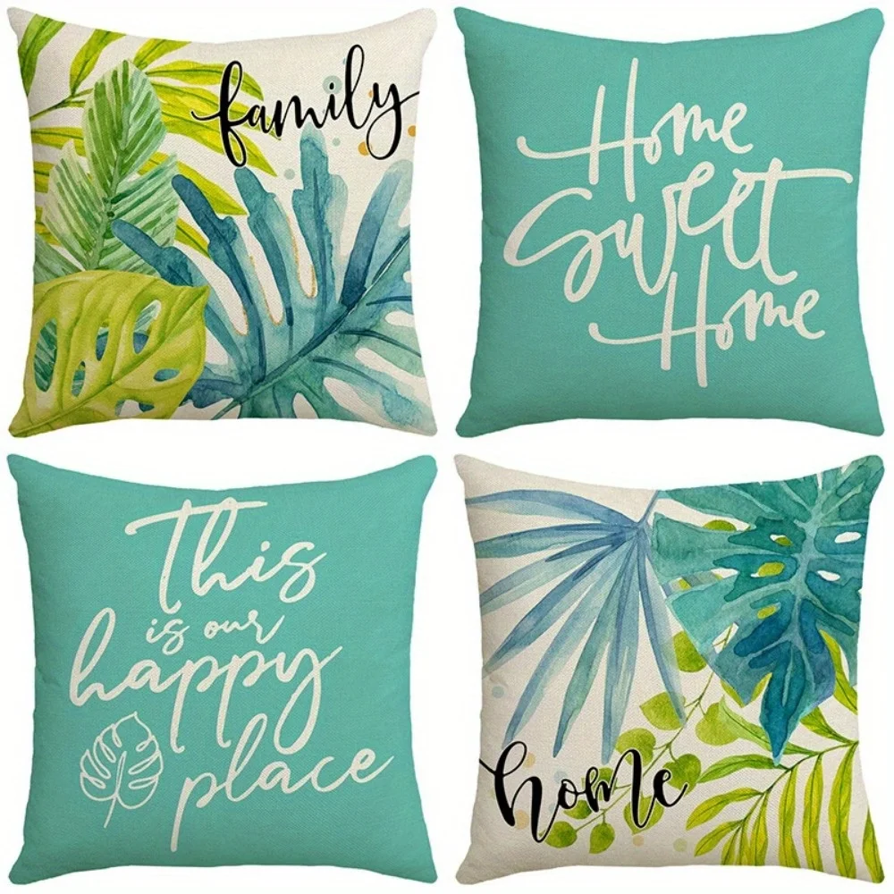 4Pcs Tropical Leaf Pillow Covers 45x45cm Double-sided Printed Cushion Cases Family Home Sweet Home Decor Throw Pillows No Insert