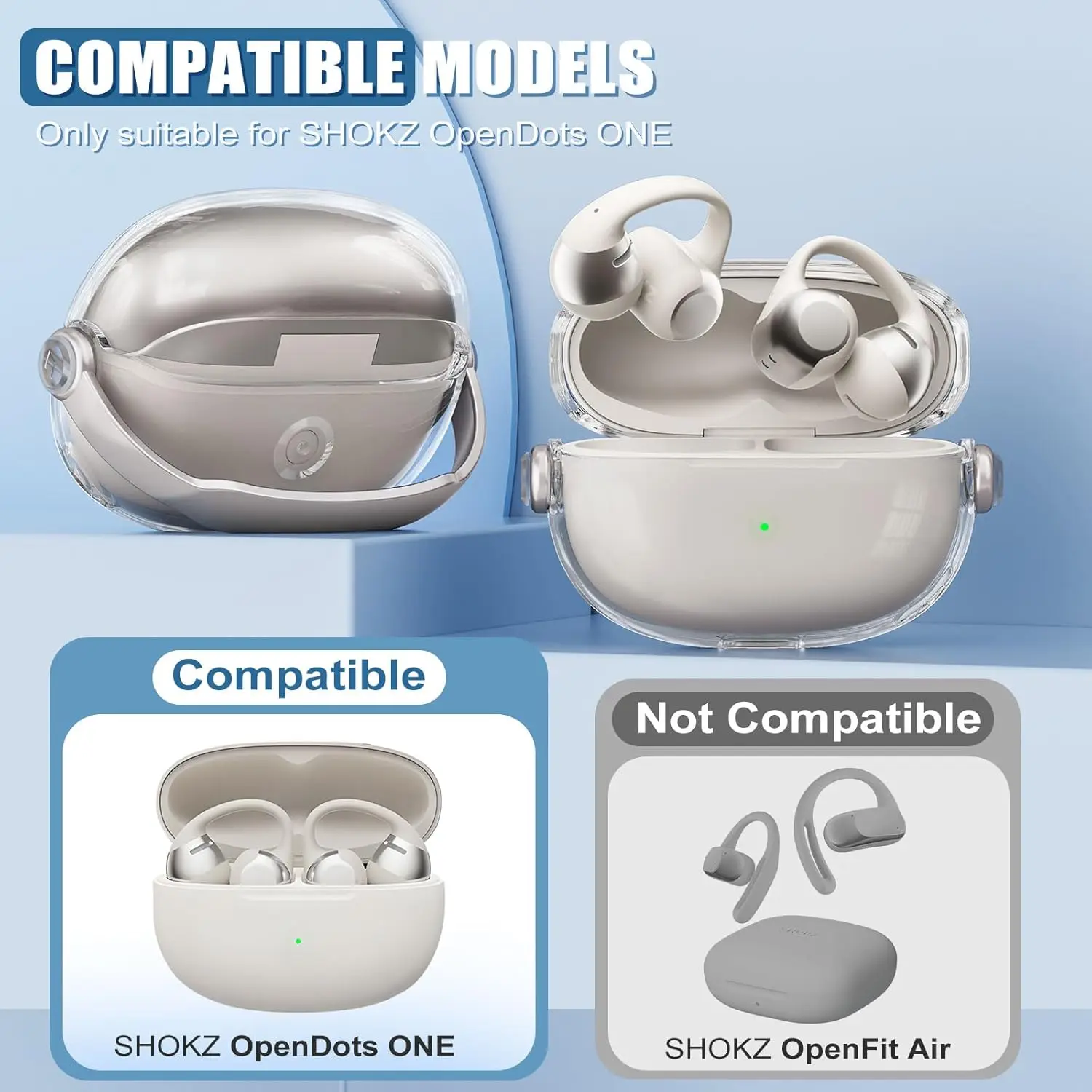 for SHOKZ OpenDots 2 Case with Lock Clip, Clear Case for SHOKZ Open Dots ONE & Two Earbuds, Scratch Shock Resistant Cover