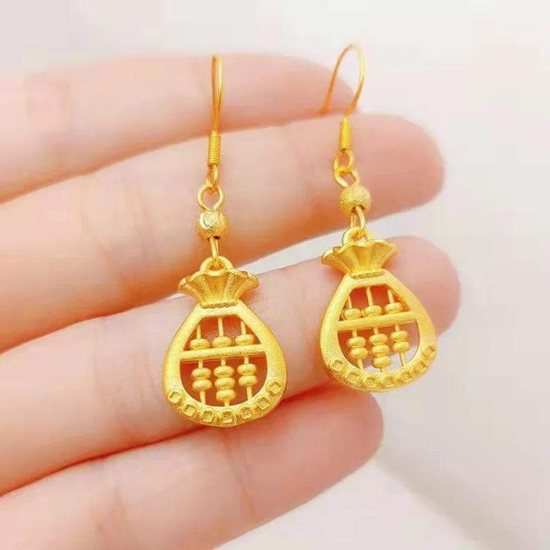 

High Quality Gold 999 Womens 24K Abacus Ear Hook Double Happiness AU750 Earrings Luxury Quality Jewelry