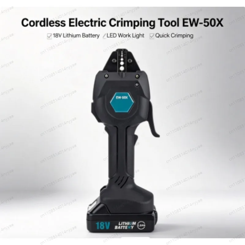 EW-50X Cordless Crimping Tool - 18V Battery Powered for Bare Terminals, Electric Hydraulic Pliers with 2Ah Battery & Charger