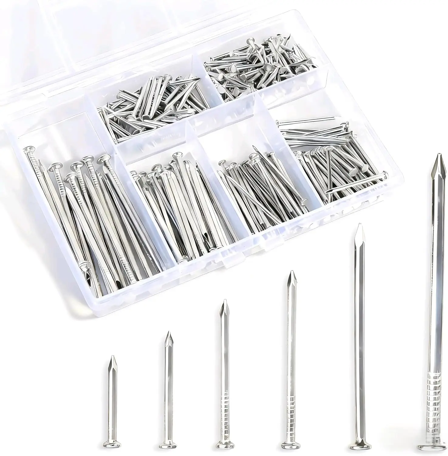 350pcs Hardware Nails Assortment Kit,6 Sizes Nails for Hanging Pictures, Finishing Nails, Wood Nails, Wall Nails for Hanging