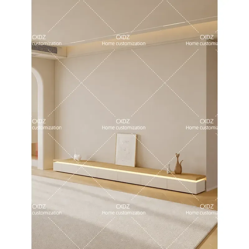 Modern Minimalist Cream Style Floor to Ceiling TV Cabinet for Living Room Advanced Sense Log Design Customizable 2026 New