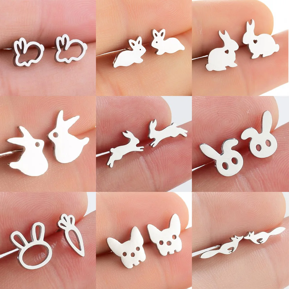 Chinese New Year 2023 Lovely Rabbit Stud Earring For Women Piercing Ear Surgical Steel Birthday Gift Earring Jewelry Accessories