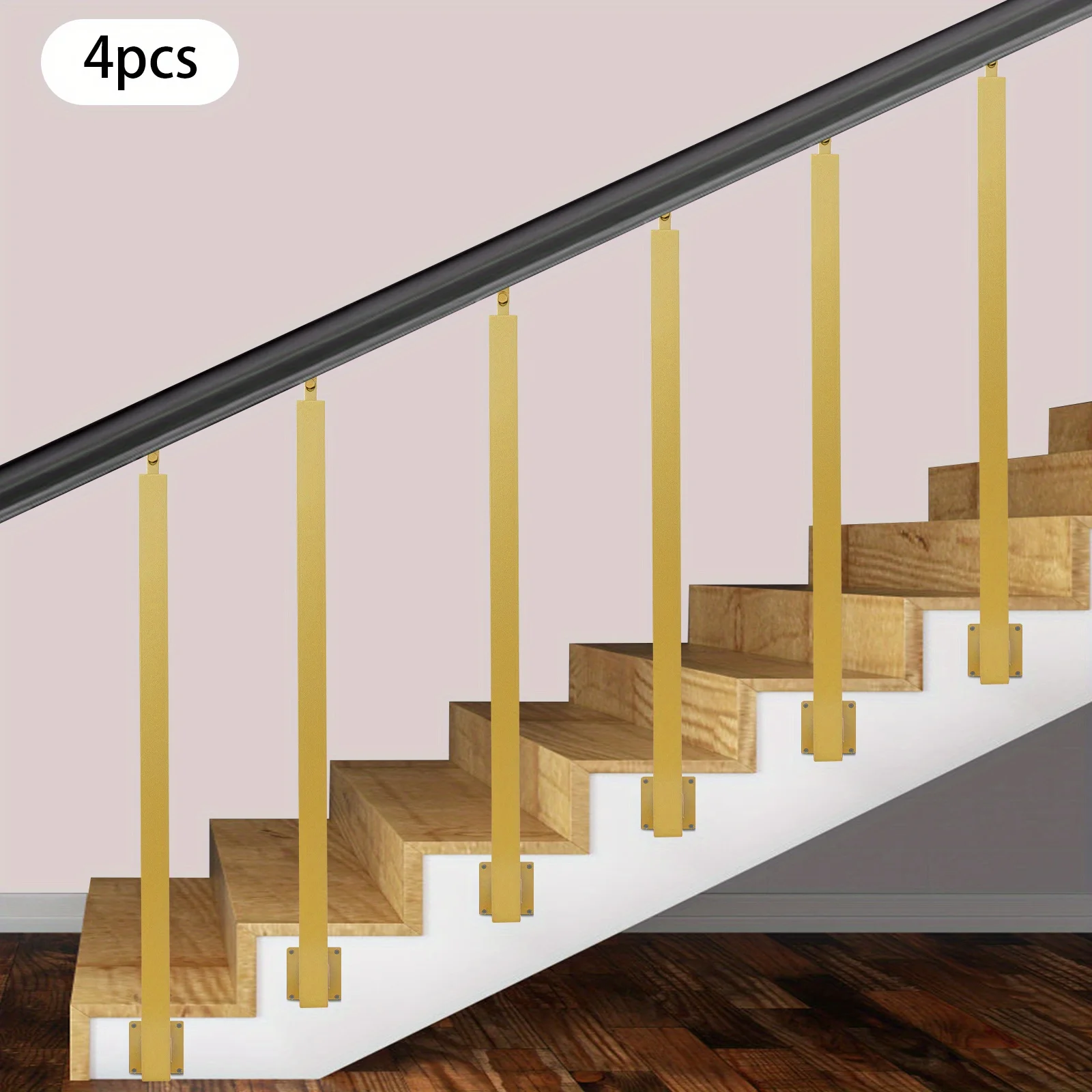 4 Pieces of 90cm Stair Railing Side Installation - Golden Color, , , Suitable for Staircases, Villas, Entrances