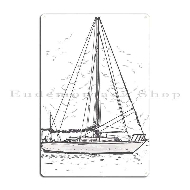 Ship Sailboat Maritime Metal Plaque Poster Printed Pub Wall Decor Decoration Living Room Tin Sign Poster