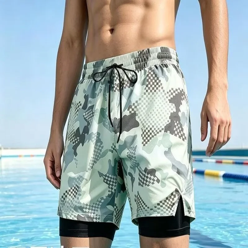 Men's sports shorts for summer, thin fit, loose straight leg, cropped pants, trendy brand, plus size, beach pants for outerwear