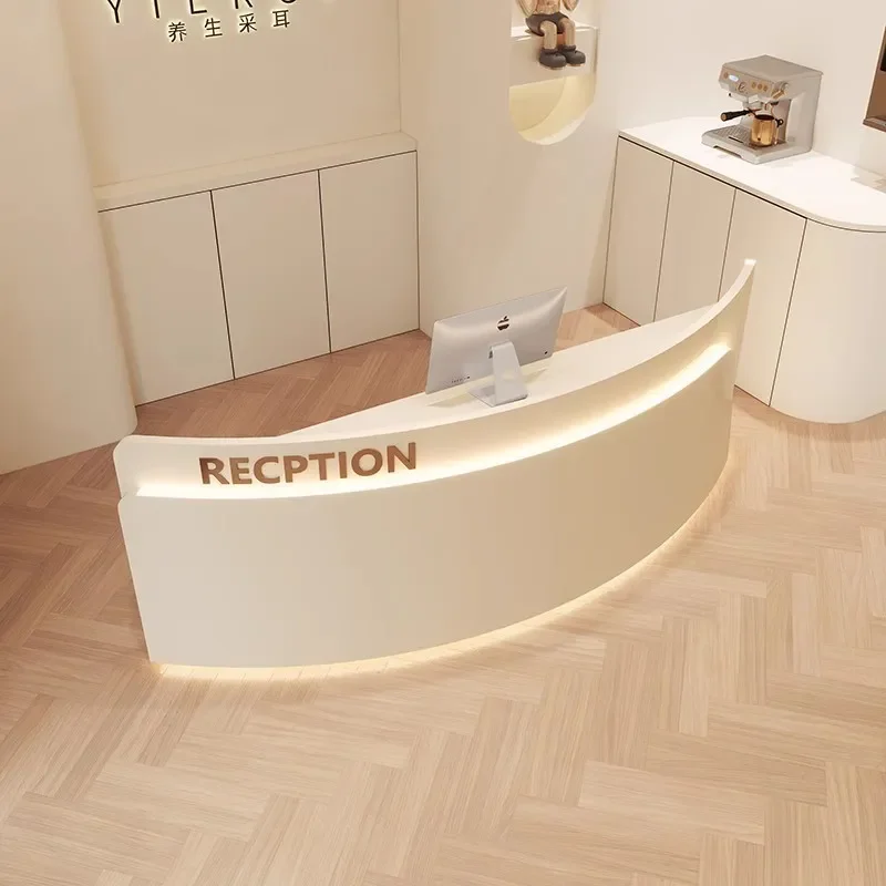 for Light Luxury Wabi Sandy Wind Semi Circular Bar Table Checkout Counter Beauty Salon Clothing Store Curved Front Desk