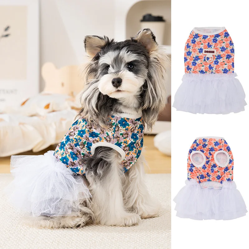

Girls Dress Summer Floral Dog Clothes White Lace Skirt Hoodie Shirt Dresses For Small Dogs Chihuahua Yorkie Puppy Clothing Dress