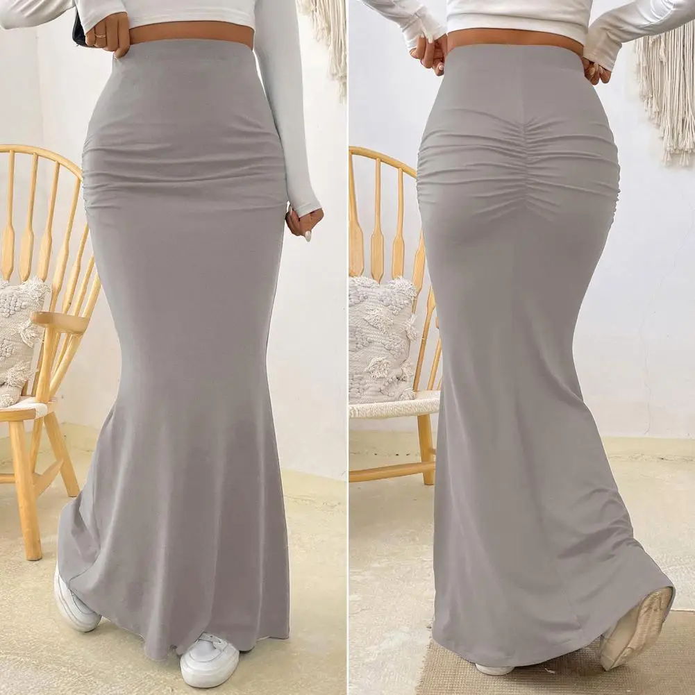 Women Maxi Skirts High Waist Solid Color Fishtail Skirt Slim Fit Hip Lifting Ankle Length Skirt Shirring Long Skirt faldas