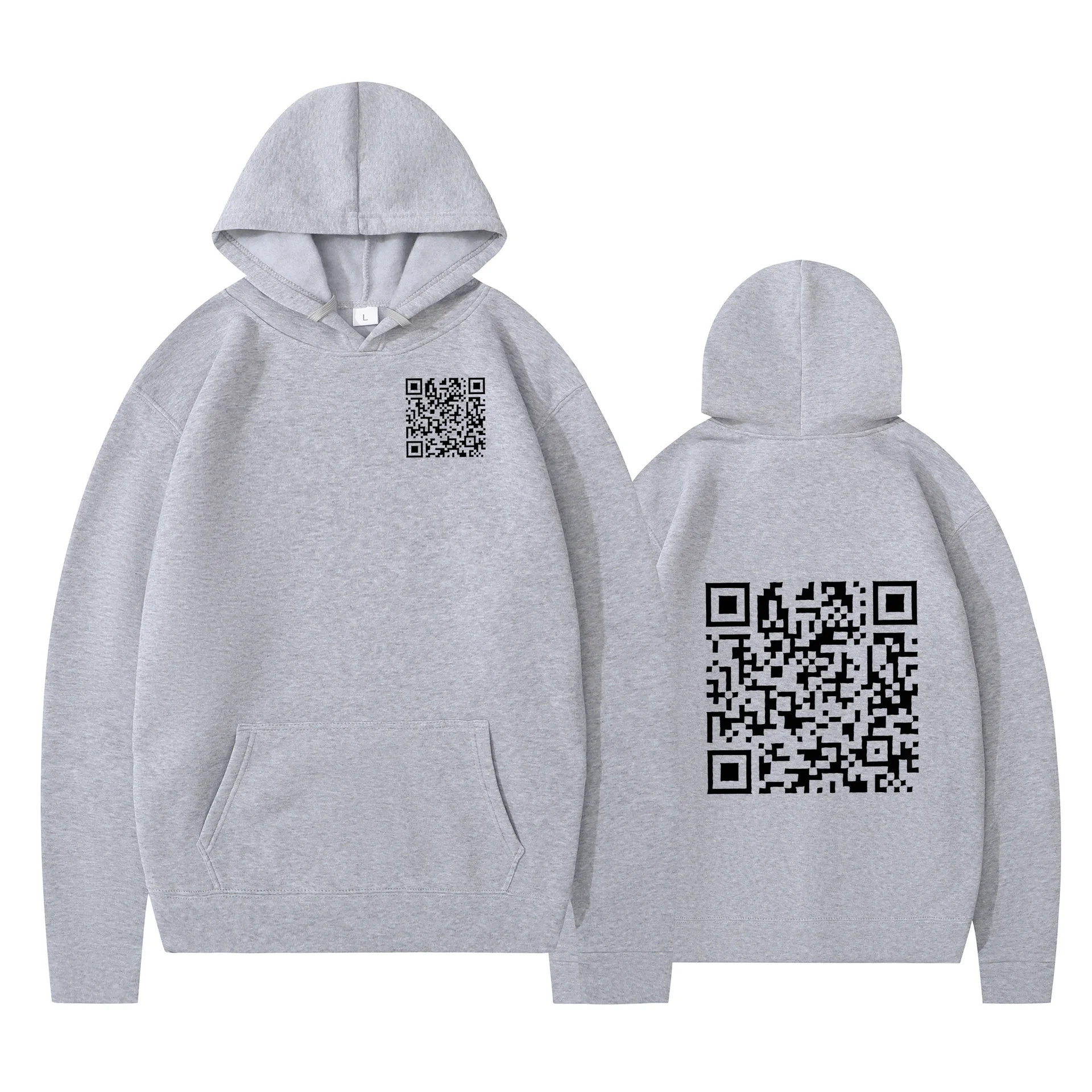 Sudaderas con capucha divertidas para hombre y mujer, sudadera con capucha y bolsillo frontal con estampado de código Qr, moda de primavera, Jersey informal liso y cómodo