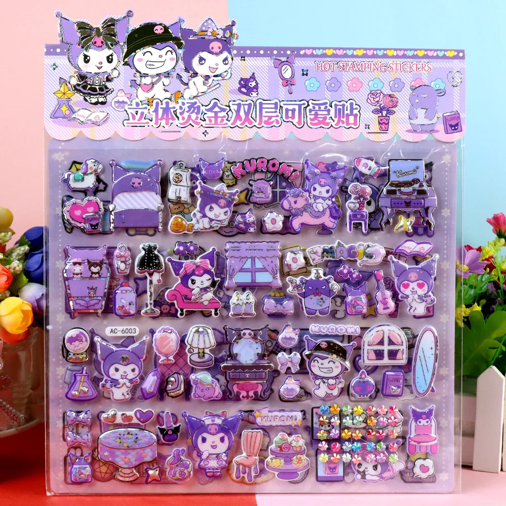

Новые двухслойные 3D наклейки Sanrio с героями мультфильмов Kuromi and My Melody Sanrio, пузырьковые наклейки, подарок на день рождения