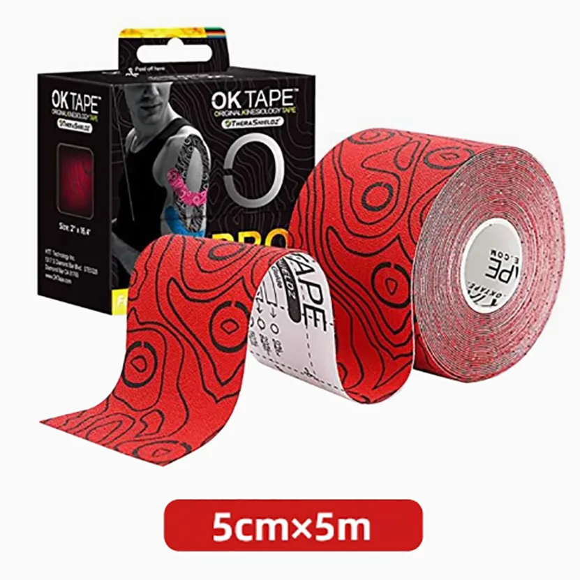 OKTAPE Kinesiology Tape Roll, Pro Adhesive  Water-Resistant k Tape, for Pain Relief, Muscle Support, Versatile Kinetic Tape red