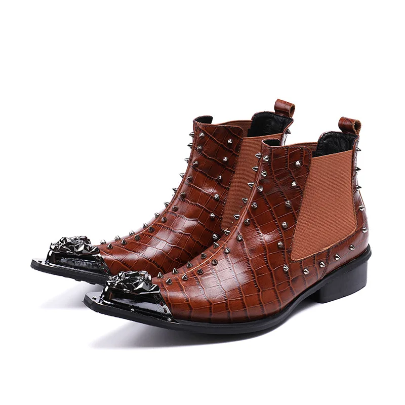 

Luxury Ankle Real Leather Zip Pointed Boots Man Elegant Genuine Booties Toe Metal Outdoor Black Boots