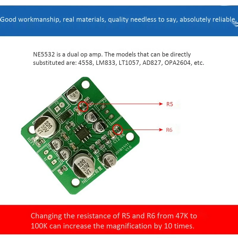 บอร์ดปรีแอมป์ NE5532 OP-AMP พรีแอมป์พร้อมช่องคู่ใช้กับพรีแอมป์4558เครื่องขยายเสียง Hi-Fi 6-30V