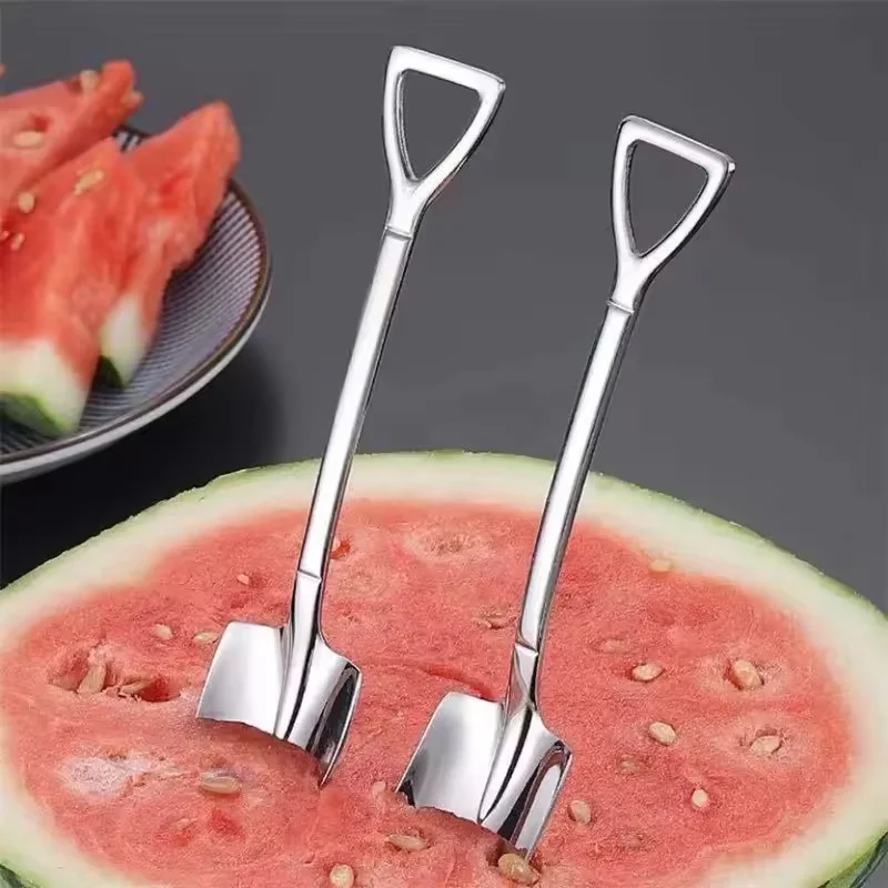 

Stainless Steel Shovel Spoon 2PCS/Set Cute Retro Small Spoon Coffee Ice Cream Watermelon Dessert Tableware Kitchen Gadget