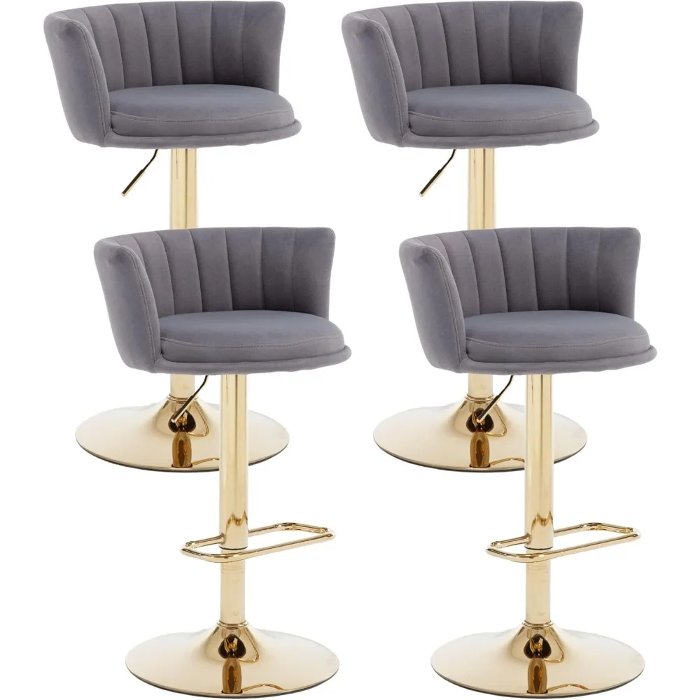 

Set of 4 Adjustable Barstools,Modern 360°Swivel Counter Stools with Gold Base,Upholstered Bar Chairs with Footrest