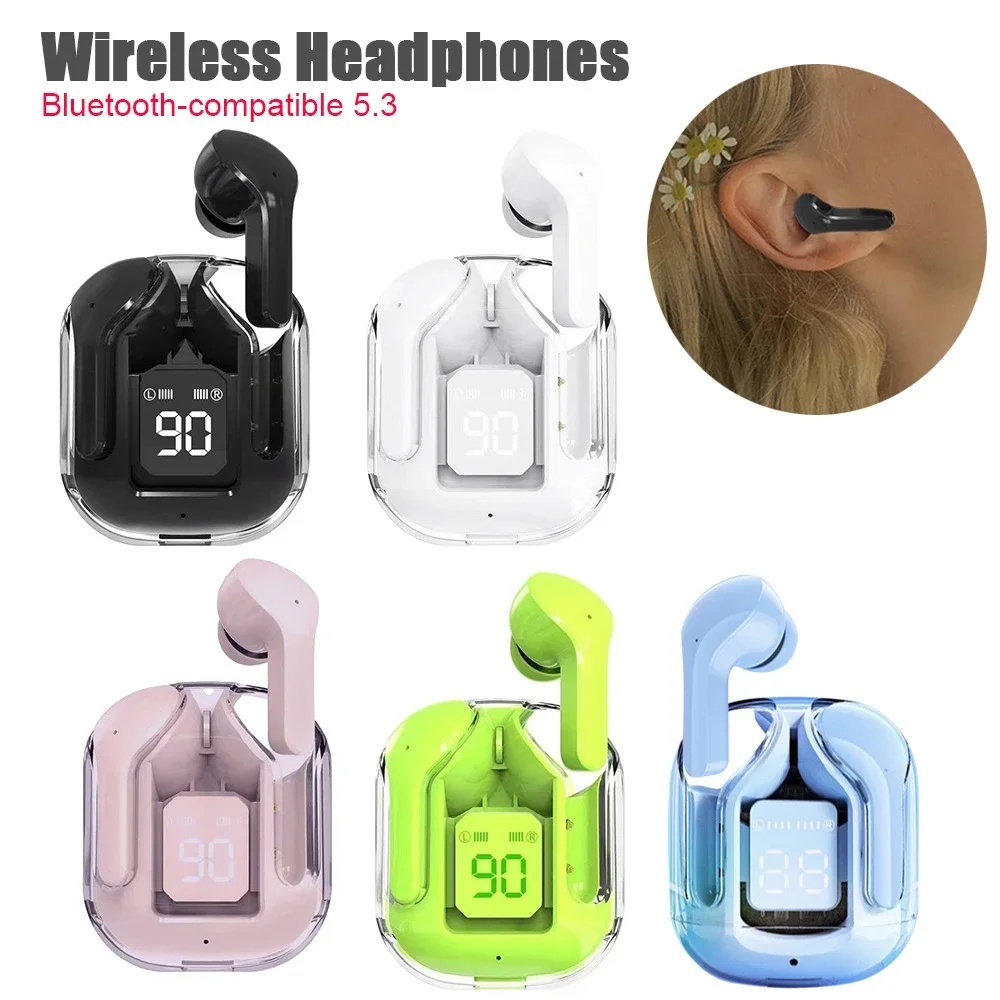 NEW T2 tws Wireless Bluetooth Headset Transparent ENC Power Digital Display Stereo Sound Earphones for all smartphone