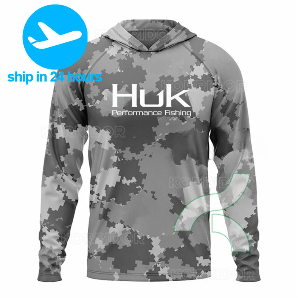 HUK Fishing Shirt Camouflage Hoodie T-shirts Outdoor Sun Protection Fishing Clothes Men Ropa De Pesca Breathable Anti-UV Jerseys