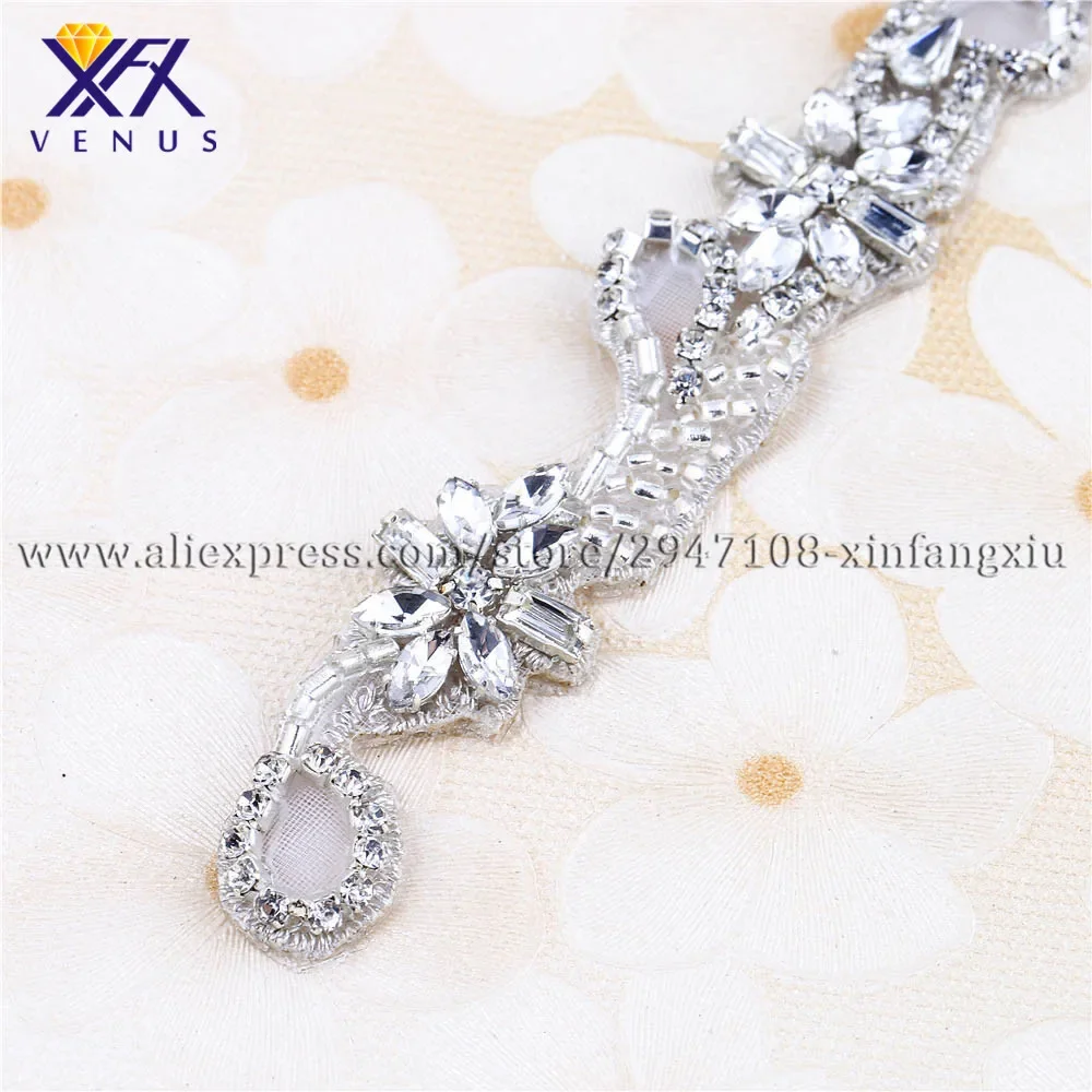 XFX VENUS Hot Fix Wholesale Rhinestone Appliques Crystal Beaded Applique Flower Bridal Applique for Wedding Clothing Accessories