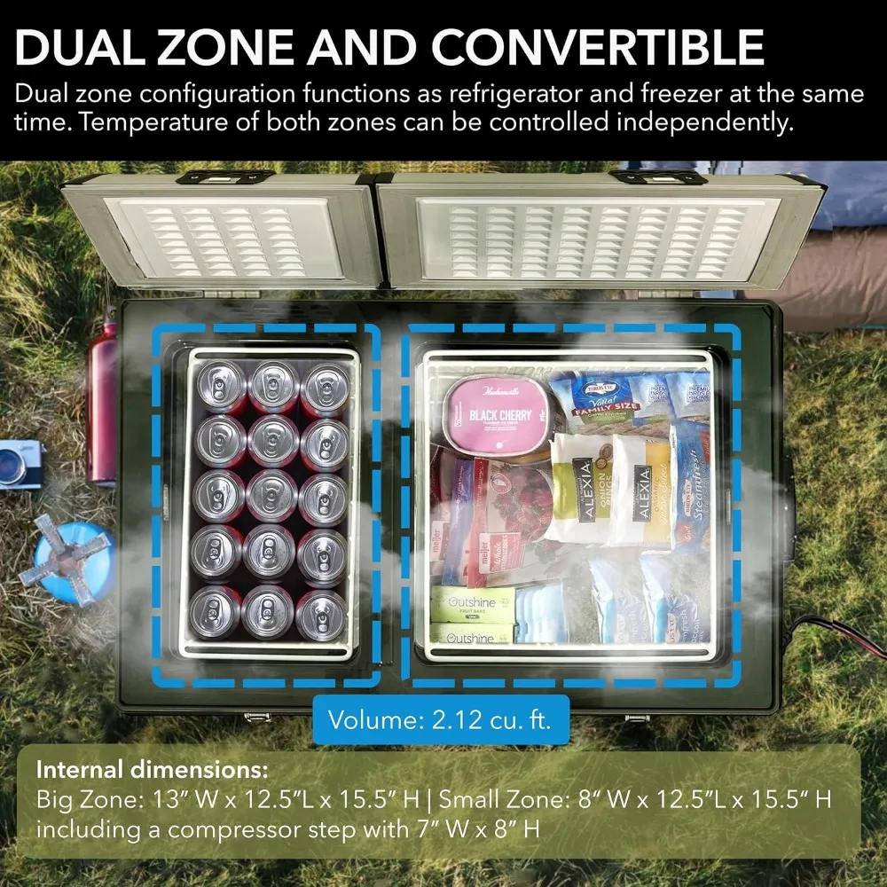 FM-62DZ 62 Quart Dubbele Zone Draagbare Koelkast En Diepvrieskist, Ac 110V/Dc 12V, Echte Vriezer Voor Auto, Thuis