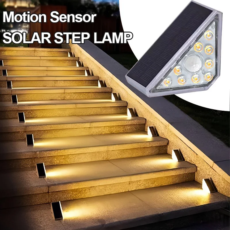 Outdoor Solar Step Lights Warm White Triangle IP67 Waterproof Auto on Decoration Deck Lights for Patio Yard Driveway Porch Light