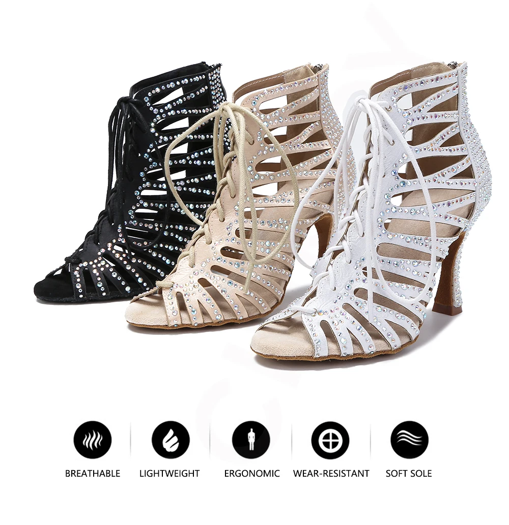 CINMIDY Neue Tanzstiefel für Damen, Ausgehöhlte Strass-Latein-Tanzschuhe, Ballsaal-Standard-Tanzschuhe, Partyschuhe, Indoor-Sandalen – Detail 4