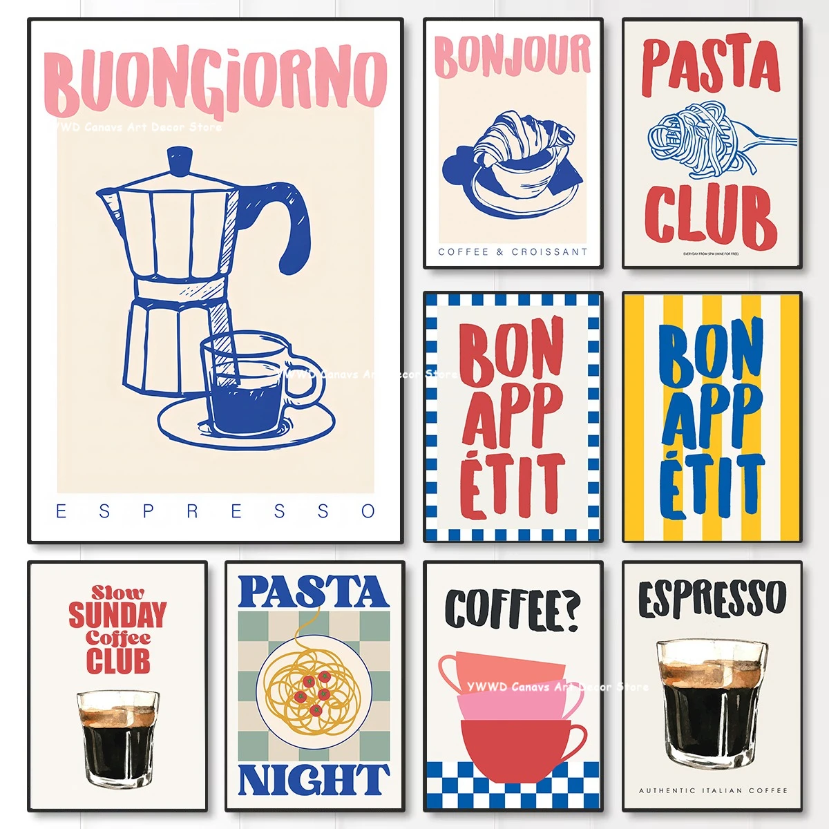 Bon Appetit Typesetting Kitchen Canvas Printing Moka Pot Espresso Art Poster for Modern Living Room Dining Room Home Decor Gift