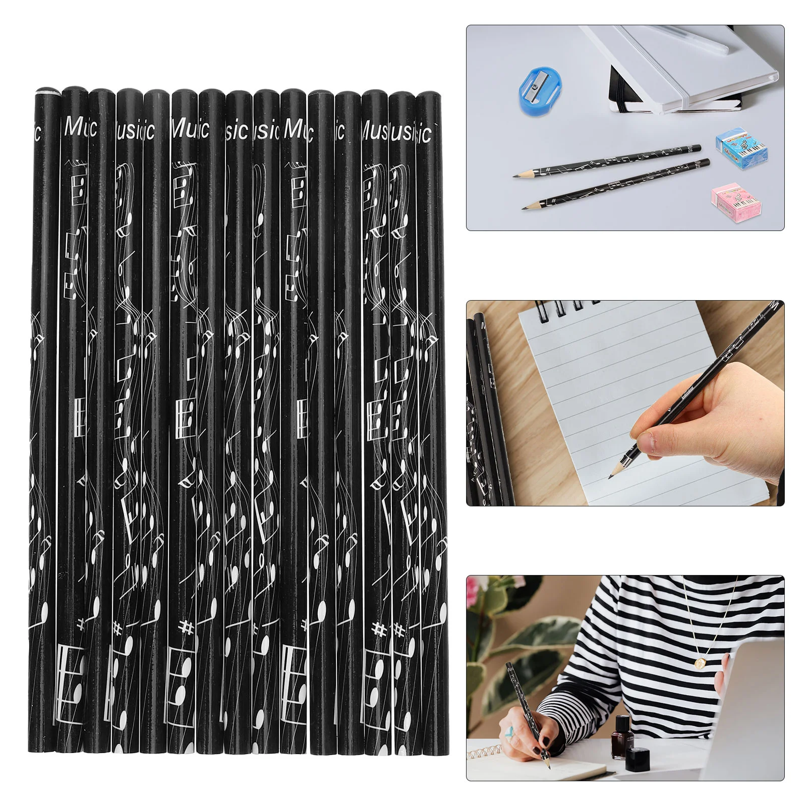 Musical Note Pencil Handwriting Pencils Lovely for School Office Stuff Christmas Erasers Stationary Kids Bulk Boys Supplies