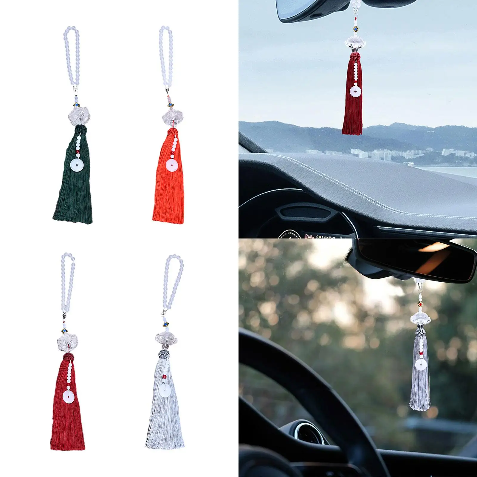 Car Rear View Mirror Lotus Pendant Tassel Hanging Decoration Decorative Accessories for Car Office Party Decor Versatile