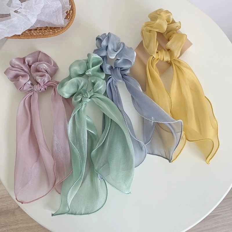 New Headwear Women Fashion Hair Tie Korean Style Satin Pearl Bow Long Ribbon Female Sweet Cute and Hair Accessories