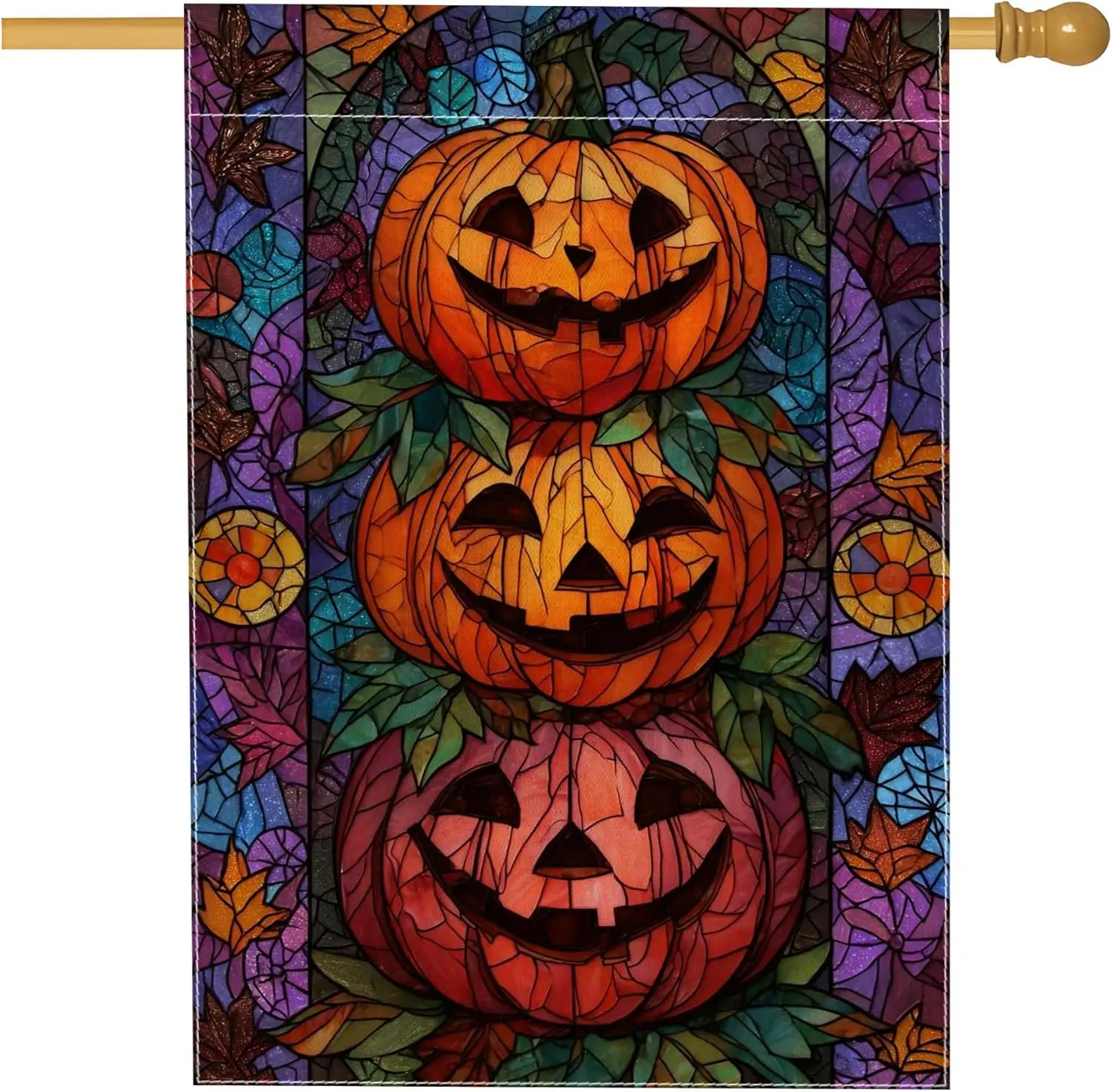 Autumn Harvest Pumpkin Garden Flag, Colorful Stained Glass Fall Decor Outdoor Banner, Double Sided Yard Flag for Halloween T yyi