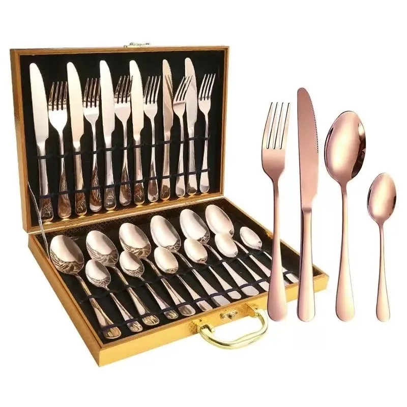

2025 Best-selling 1010 stainless steel tableware 24-piece set Western knife, fork, spoon 24-piece tableware gift box set