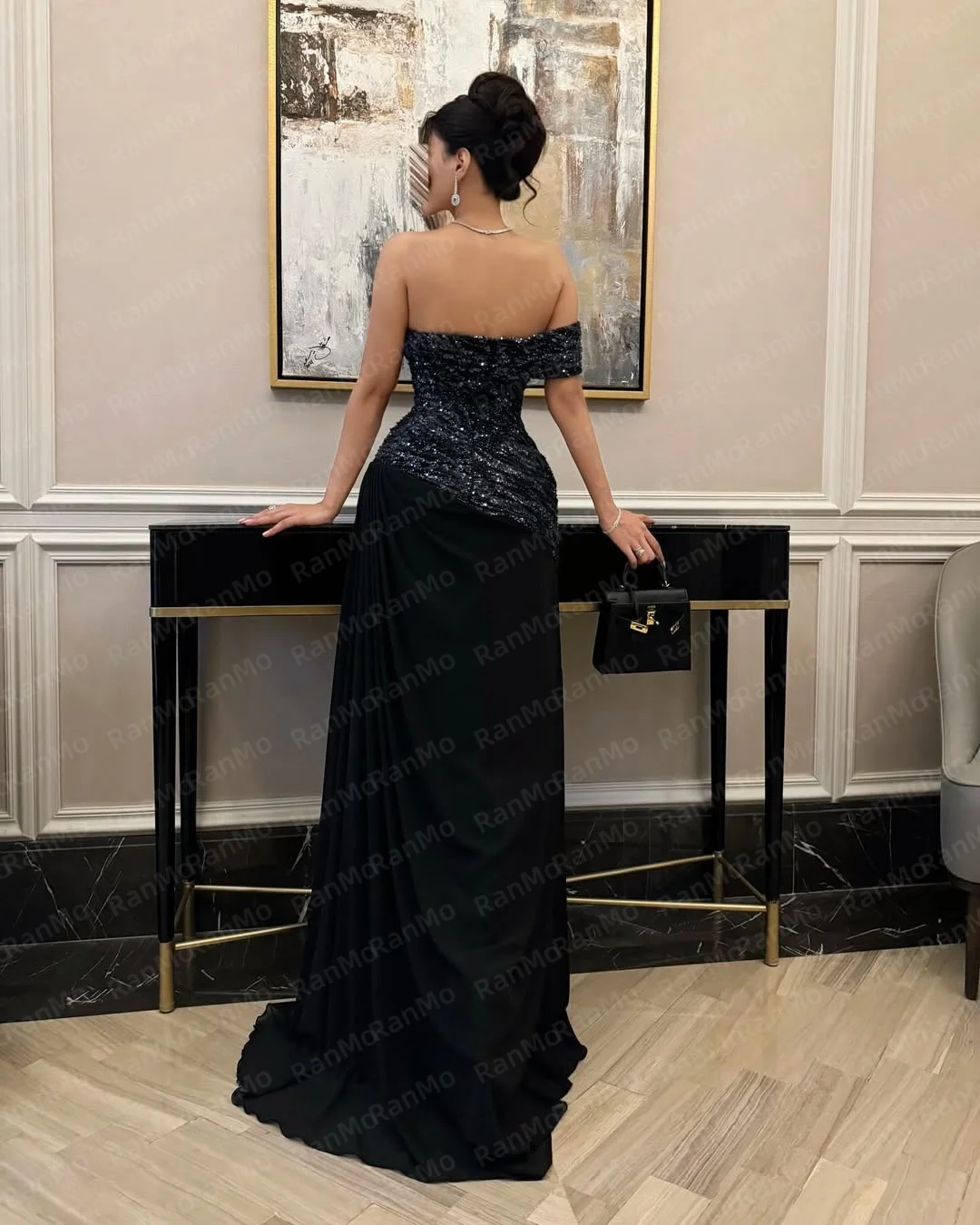 Ranmo – robe de soirée trapèze personnalisée, asymétrique épaule dénudée, sans manches, robe de bal, drapée à paillettes, dos nu, à la mode, nouvelle collection 2026