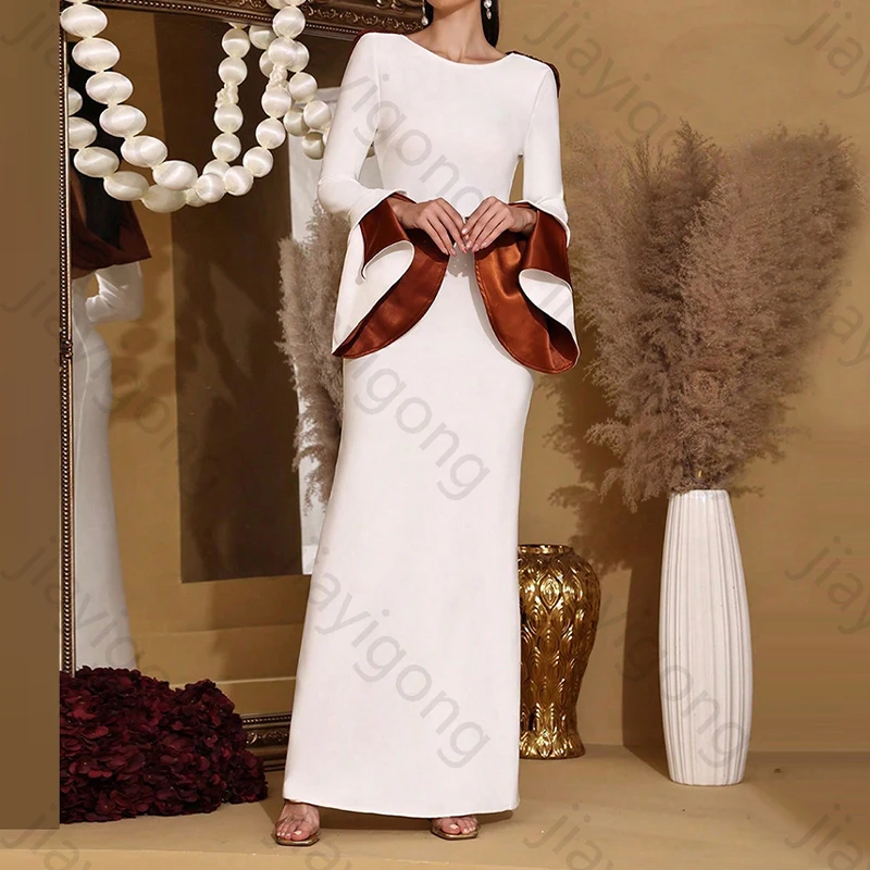 Eleganckie sukienki wieczorowe z dekoltem typu O, rozkloszowanymi długimi rękawami, luksusowe sukienki muzułmańskie, wykwintne, wysokiej jakości suknie na studniówkę i przyjęcia, damskie, szyte na miarę.