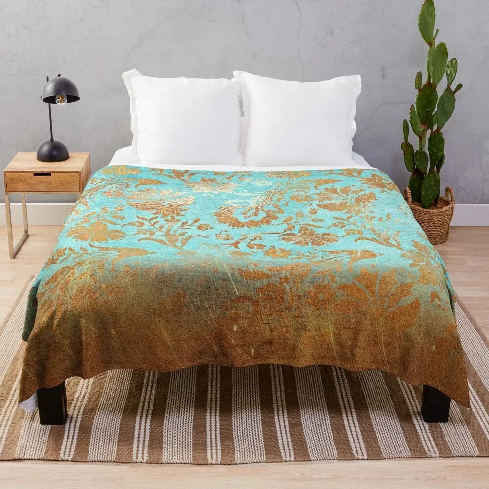 

Turquoise Glamour Faux Copper Gatsby Damask Throw Blanket anime Vintage Sofa Blankets