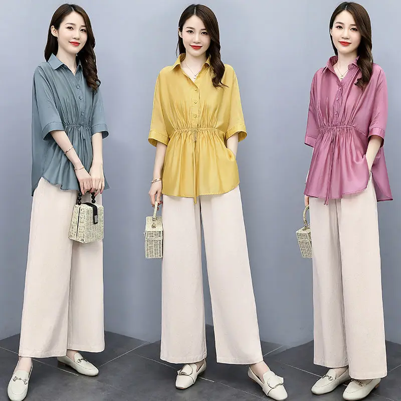 Fashionable Temperament Simple Leisure Versatile Two-Piece Set Cotton and Linen Set Summer Women's Wear