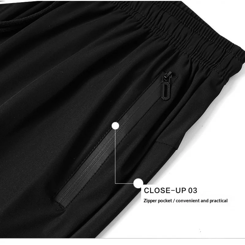 Men's Ice Silk Casual Pants Summer Quick Dry Lightweight Joggers with Zipper Pockets Elastic Waist Sports Trousers for Running F - Image 4