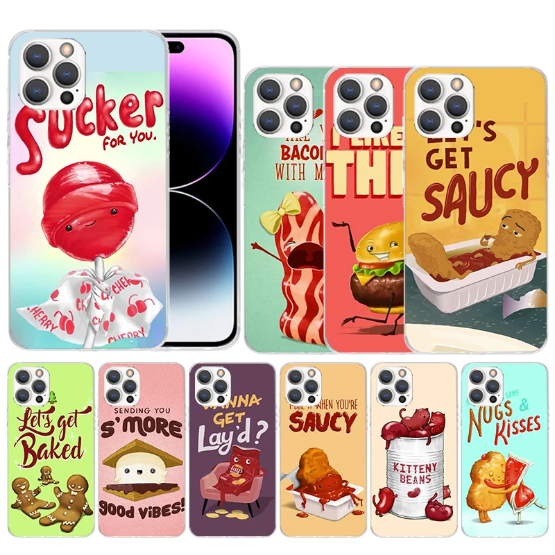 Cute Cartoon Food Poster Soft Cover for iPhone 15 14 13 12 Mini 11 Pro Max Print Phone Case X XS XR 7 Plus 8 + SE Pattern Coque