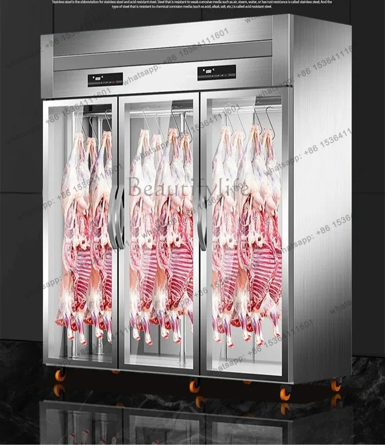 Commercial fresh-keeping cabinet, fresh meat freezer, refrigerated vertical chilled meat acid discharge display cabinet