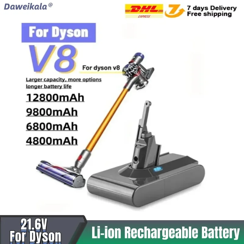 

Daweikala V8 Dyson Absolute Cord Free Сменный аккумулятор для пылесоса, аккумулятор для ручного пылесоса, 21,6 В, 12800 мАч, 100%