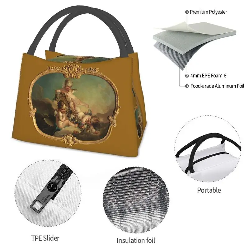 Custom Allegory Of Autumn Thermal Insulated Lunch Bag Boucher Rococo Renaissance Resuable Lunch Box for Women Food Tote Bags