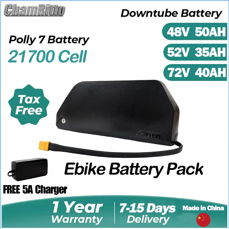 

Аккумуляторная батарея для электровелосипеда 48В, 52В, 30/40/50Ач, для электровелосипедов, PollyDP-7, 3000Вт, Bafang 60В/72В, литиевая батарея