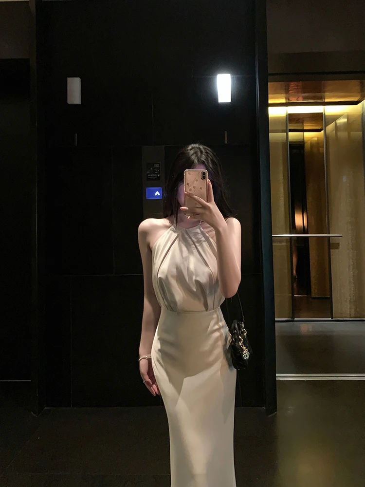 Ele Franse Sle Satijnen Wrap Neline Jurk Lange Zomeravond Dr Hoge Taille Tailored Fi Tail Holiday Dr