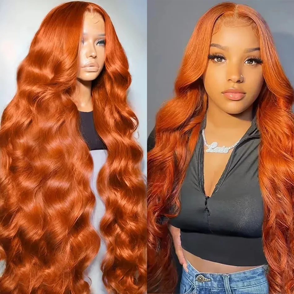 350 orange Ingwer Spitze Front Perücken gerade Körper Welle 13x4 Echthaar Perücken 13x6 HD Spitze Frontal Perücke Dichte für Frauen Wahl