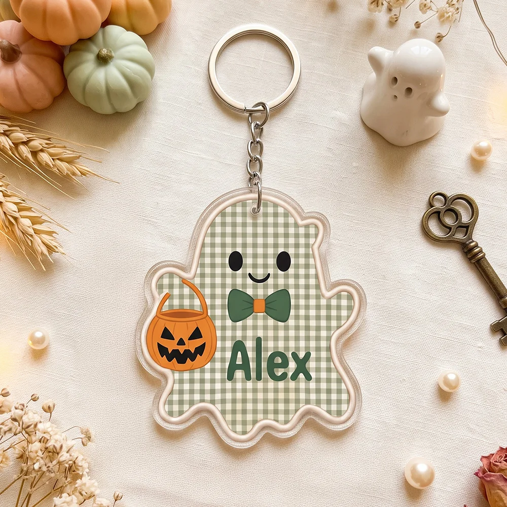 Personalized Pumpkin Ghost Keychain, Halloween Gift