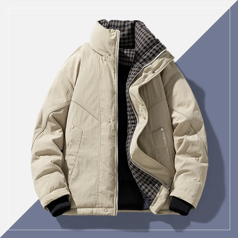 

Men's Winter Thiened Cotton Jaet Stand Collar Open Cardigan Warm Casual Loose Outerwear Bread Coat Sli Outer Fit