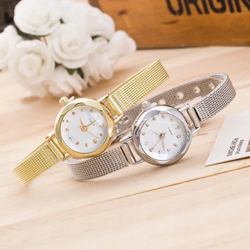 Women Ladies Silver Stainless Steel Mesh Band Small Dial Wrist Watch Wholesale