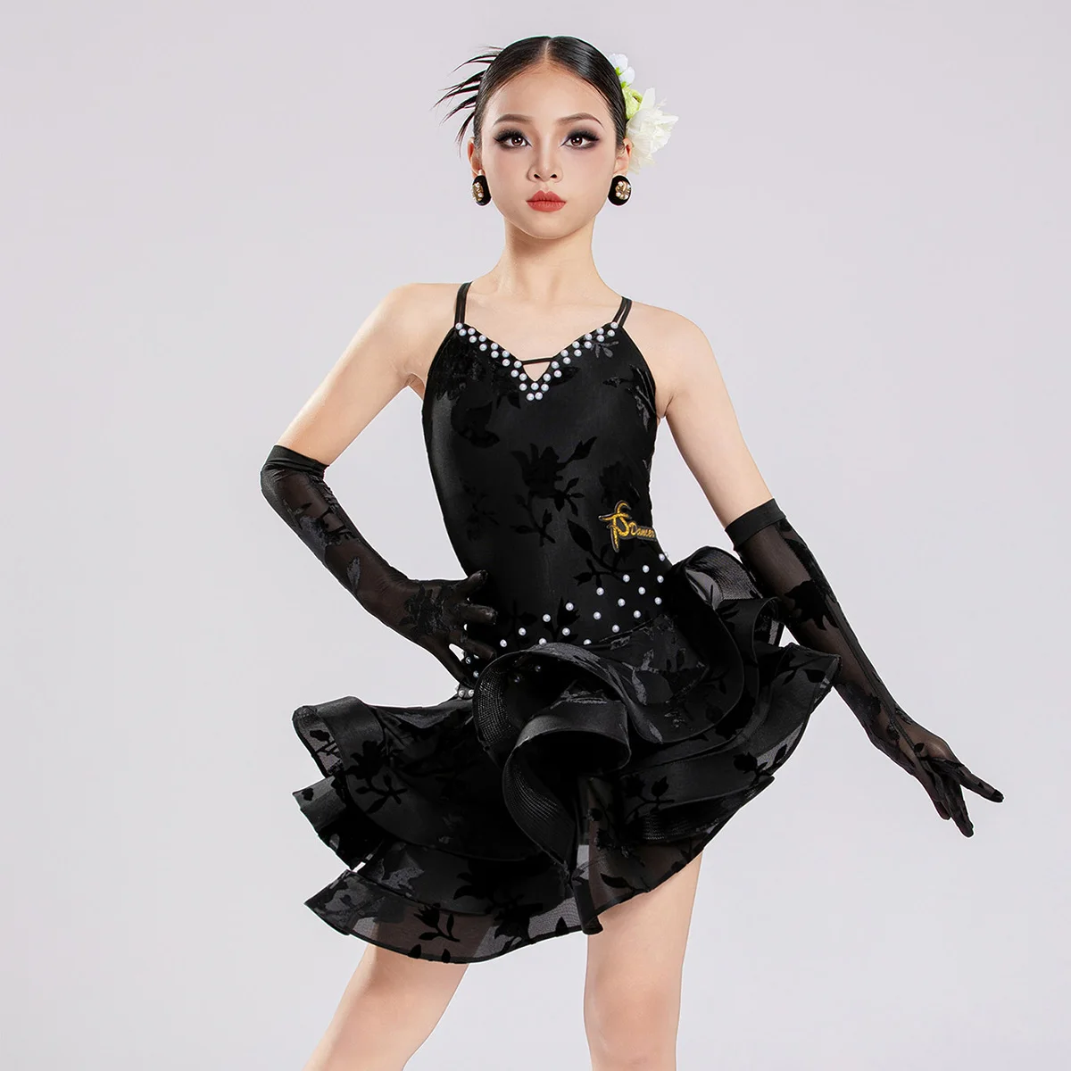 Black Girls Latin Dance Dress Diamond Backless Irregular Fishbone Skirt Children's Sumba Chacha Clothes Practice Dancewear