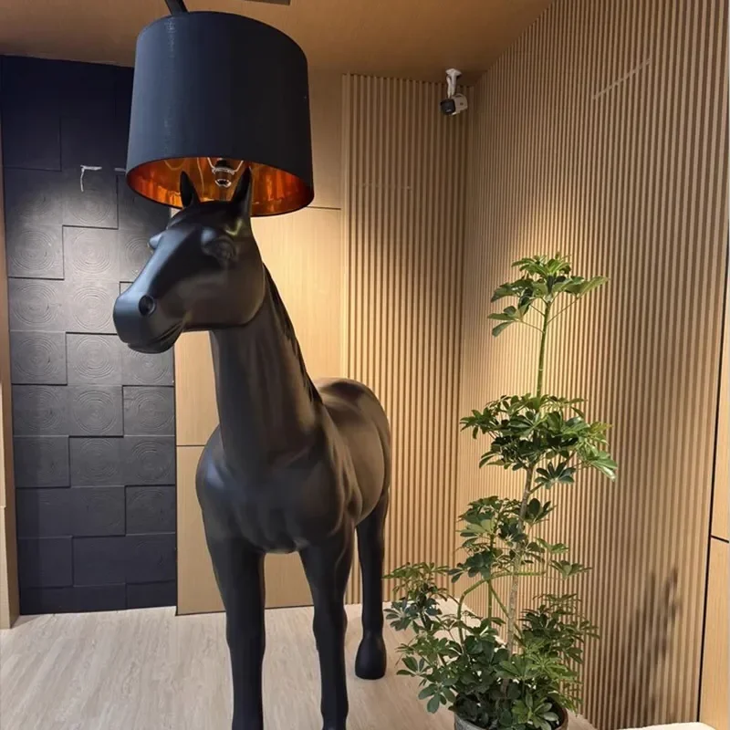 FRP Light Luxury Horse Sculpture Floor Lamp Landscape Ornament for Hotel Shop Sales Office Shopping Mall Modern Home Decor
